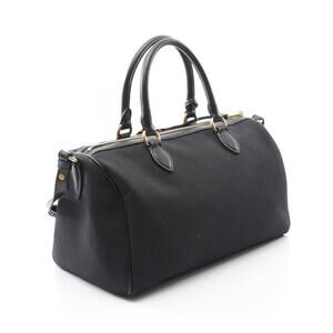 Prada LOGO JACQUARD Handbag Canvas Leather Black
